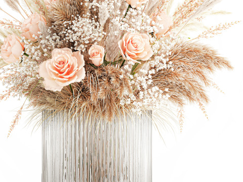 Buqu&ecirc; de flores secas pampas rosa vaso de vidro decora&ccedil;&atilde;o Modelo 3D