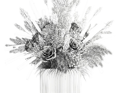 Buqu&ecirc; de flores secas pampas rosa vaso de vidro decora&ccedil;&atilde;o Modelo 3D