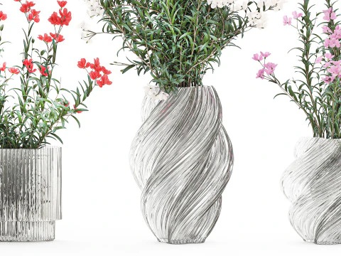 Красиві букети квітів Олеандр Неріум Декор вази 3D Модель