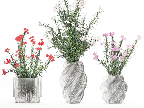 Красиві букети квітів Олеандр Неріум Декор вази 3D Модель