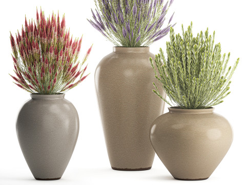 जंगली फूलों के गुलदस्ते कैलुना लैवेंडर संग्रह बर्तन फूलदान सेट 3D मॉडल