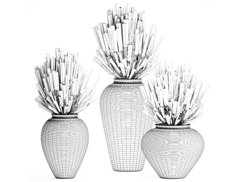 जंगली फूलों के गुलदस्ते कैलुना लैवेंडर संग्रह बर्तन फूलदान सेट 3D मॉडल