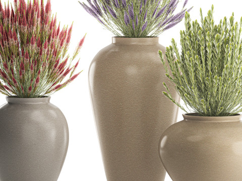 जंगली फूलों के गुलदस्ते कैलुना लैवेंडर संग्रह बर्तन फूलदान सेट 3D मॉडल