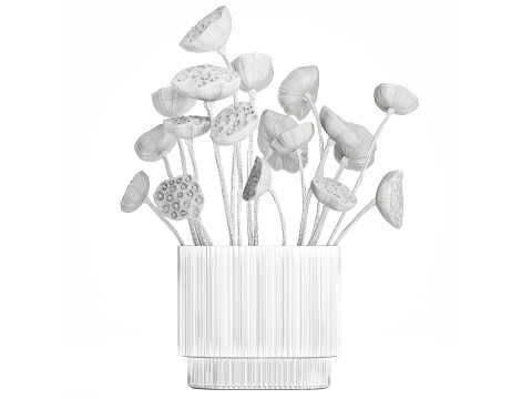 Um lindo buqu&ecirc; de vaso de ramos de l&oacute;tus verdes secos Modelo 3D