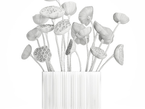 Um lindo buqu&ecirc; de vaso de ramos de l&oacute;tus verdes secos Modelo 3D