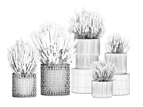 Arbustos flores cestas Calluna lavanda romero macetas decoraci&oacute;n Modelo 3D