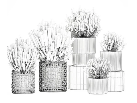 झाड़ियाँ फूलों की टोकरियाँ कैलुना लैवेंडर रोज़मेरी बर्तन सजावट 3D मॉडल