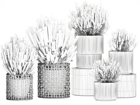 Arbustos flores cestas Calluna lavanda romero macetas decoraci&oacute;n Modelo 3D