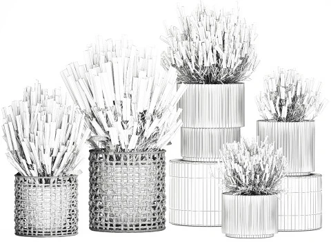 झाड़ियाँ फूलों की टोकरियाँ कैलुना लैवेंडर रोज़मेरी बर्तन सजावट 3D मॉडल