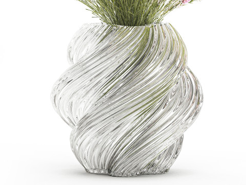 Um lindo buqu&ecirc; exuberante de flores silvestres em um vaso Modelo 3D