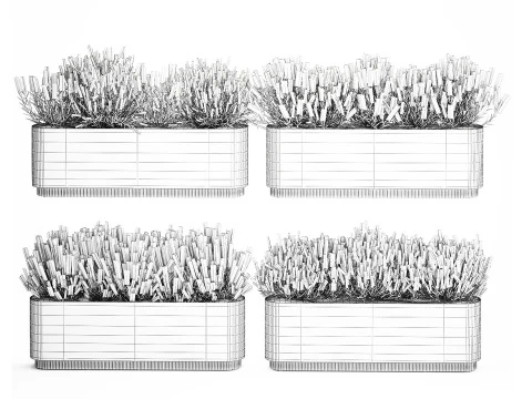 야생화 덤불 화분 로즈마리 라벤더 세트 장식 3D 모델