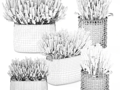 Set Cespugli Fiori Cesti Calluna Lavanda Rosmarino decoro Modello 3D