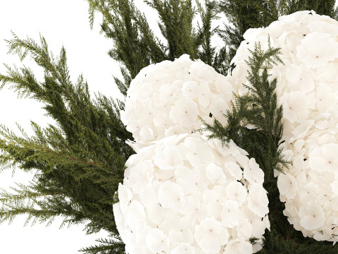 逼真的花束杜松树枝绣球花瓶 3D 模型