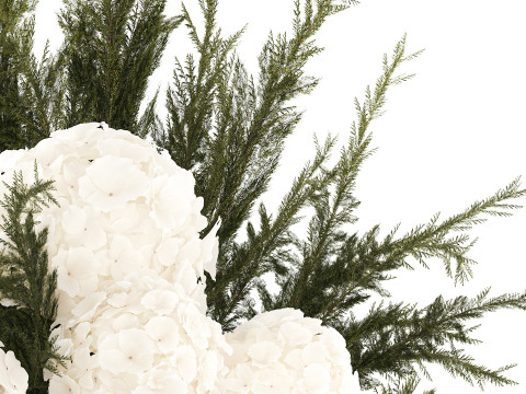 逼真的花束杜松树枝绣球花瓶 3D 模型