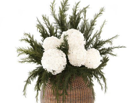 逼真的花束杜松树枝绣球花瓶 3D 模型