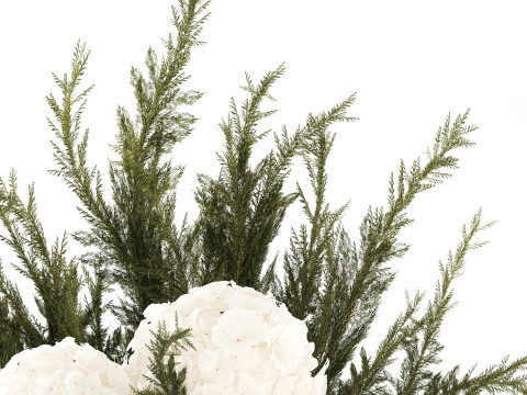 逼真的花束杜松树枝绣球花瓶 3D 模型