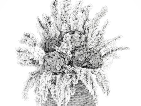 逼真的花束杜松树枝绣球花瓶 3D 模型