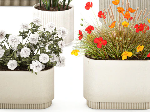 फूलों का संग्रह हाइड्रेंजिया पेनी आइरिस पोस्ता पॉट फूलदान 3D मॉडल