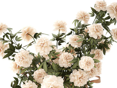 सफ़ेद पेनी फूल की झाड़ियाँ विकर फूलों की टोकरी सजावट 3D मॉडल