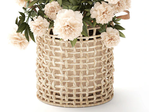 सफ़ेद पेनी फूल की झाड़ियाँ विकर फूलों की टोकरी सजावट 3D मॉडल