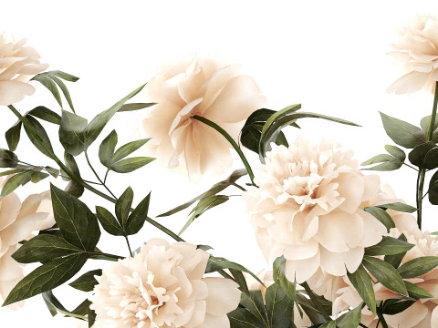 सफ़ेद पेनी फूल की झाड़ियाँ विकर फूलों की टोकरी सजावट 3D मॉडल