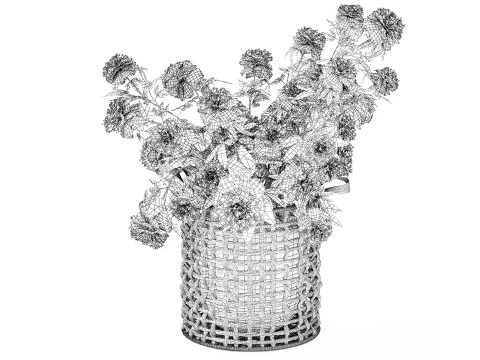 सफ़ेद पेनी फूल की झाड़ियाँ विकर फूलों की टोकरी सजावट 3D मॉडल