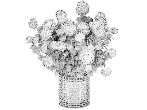 White Hydrangea flower bushes rattan basket decor pot 3D Model