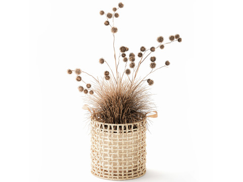 सूखी झाड़ी घास शाखाएँ थीस्ल कांटे टोकरी सजावट 3D मॉडल