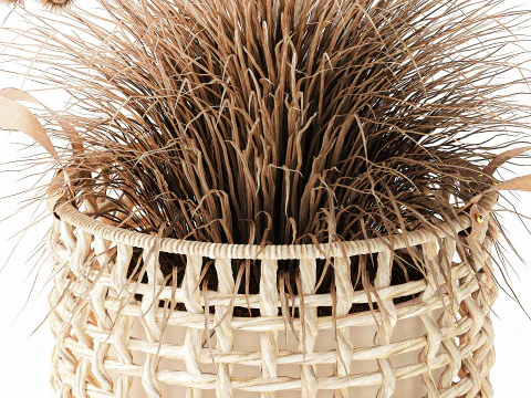 Dried Bush Grass Branches Thistle Thorns Basket decor 3D Model