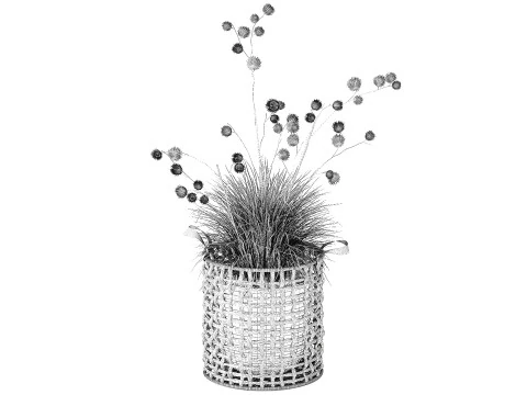 Dried Bush Grass Branches Thistle Thorns Basket decor 3D Model