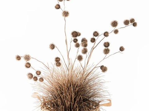 Dried Bush Grass Branches Thistle Thorns Basket decor 3D Model