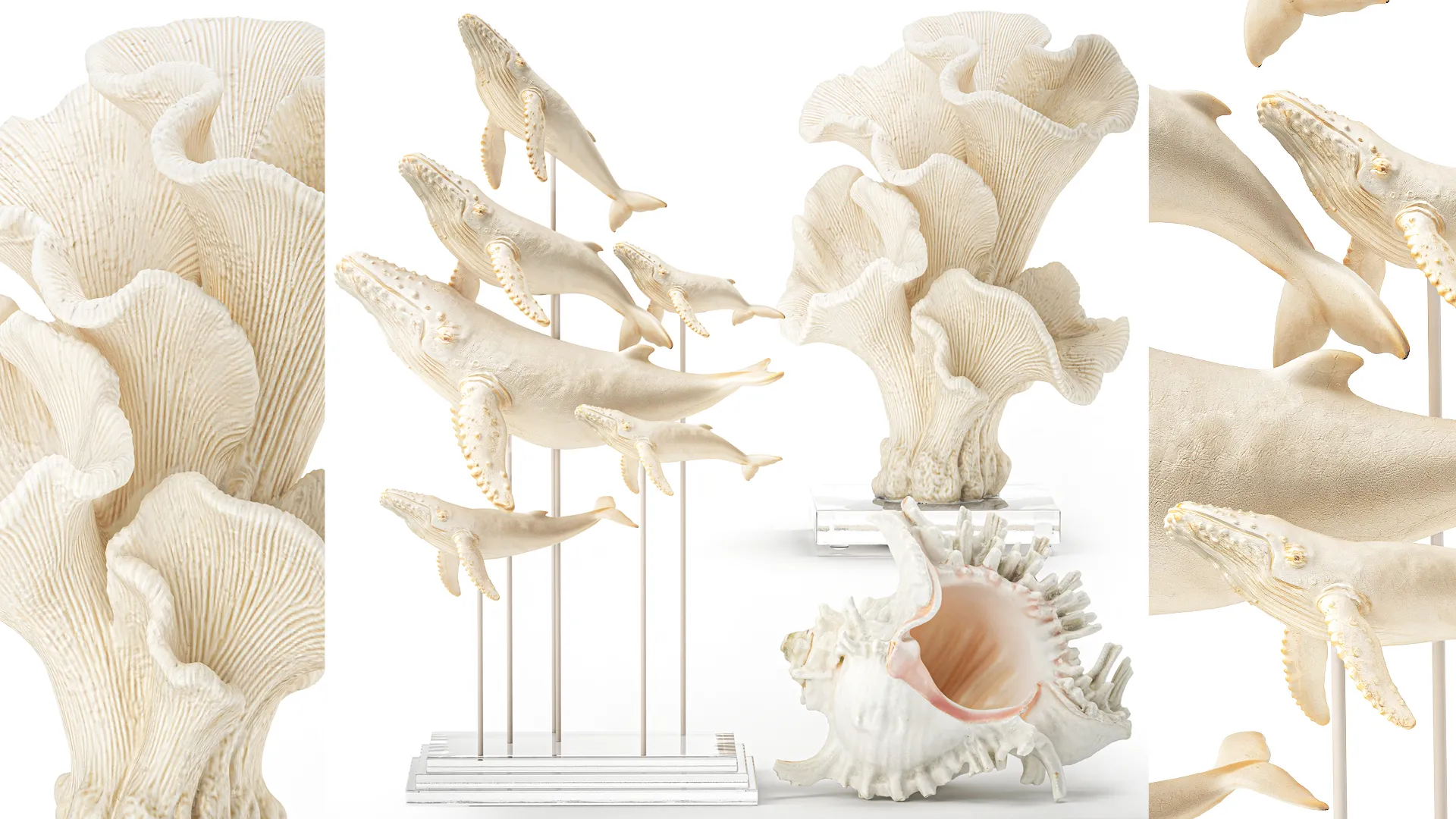 Marine Set Whale White Coral Shell Figurines Decor 3D Model .c4d .max .obj .3ds .fbx .stl .blend