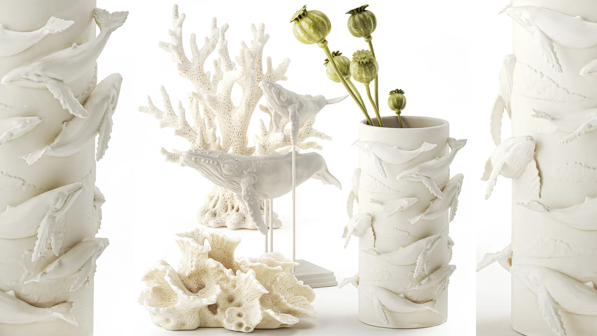 Vase whale coral bouquet dried flower branches poppy set 3D Model .c4d .max .obj .3ds .fbx .stl .blend 
