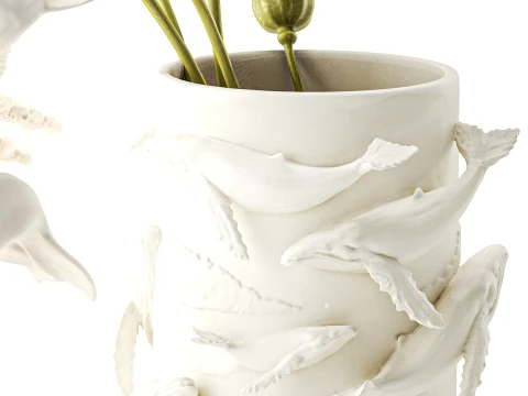 Vase whale coral bouquet dried flower branches poppy set 3D Model