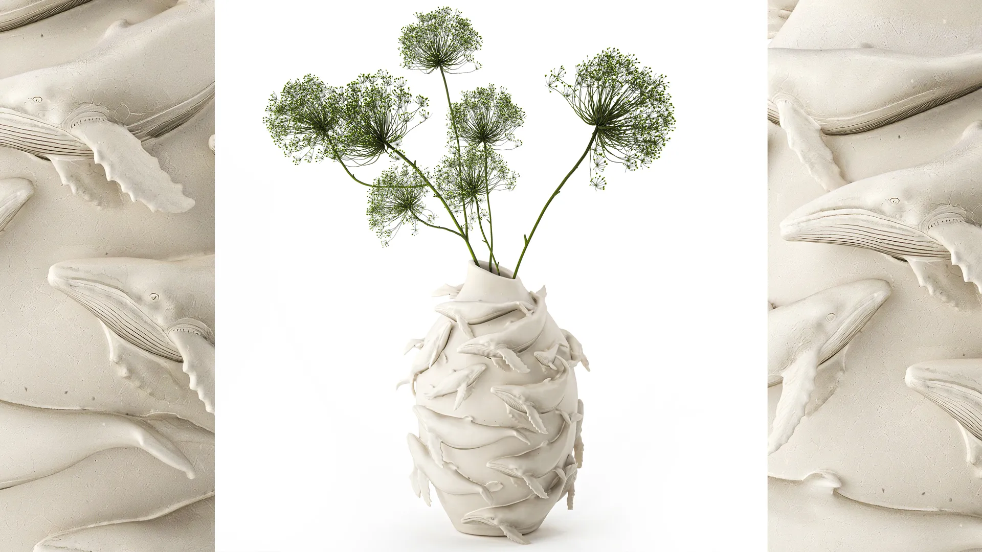 Bouquet Hogweed Branches White Vase Whale Figurine decor new 3D Model .c4d .max .obj .3ds .fbx .stl .blend 