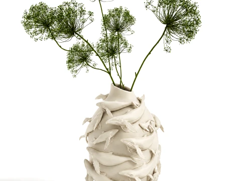 Bouquet Hogweed Branches White Vase Whale Figurine decor new 3D Model