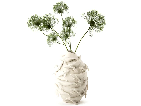 Bouquet Hogweed Branches White Vase Whale Figurine decor new 3D Model