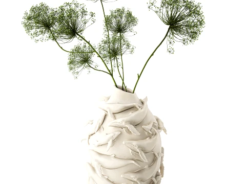 Bouquet Hogweed Branches White Vase Whale Figurine decor new 3D Model