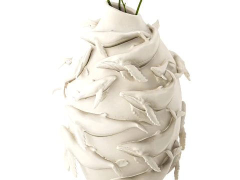 Bouquet Hogweed Branches White Vase Whale Figurine decor new 3D Model