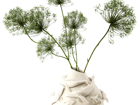 Bouquet Hogweed Branches White Vase Whale Figurine decor new 3D Model