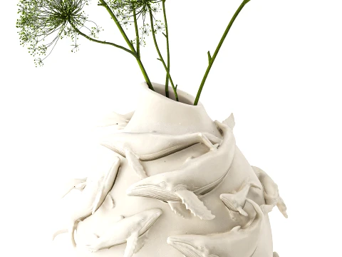 Bouquet Hogweed Branches White Vase Whale Figurine decor new 3D Model