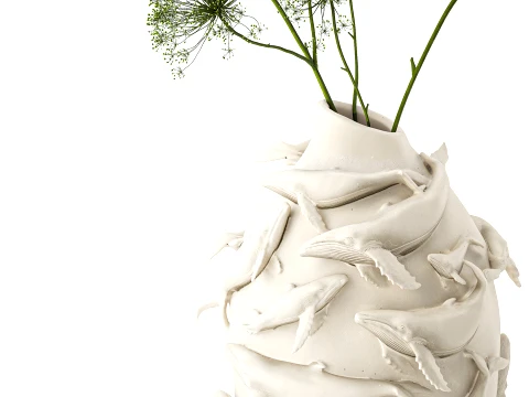 Bouquet Hogweed Branches White Vase Whale Figurine decor new 3D Model