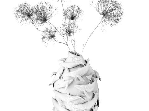 Bouquet Hogweed Branches White Vase Whale Figurine decor new 3D Model