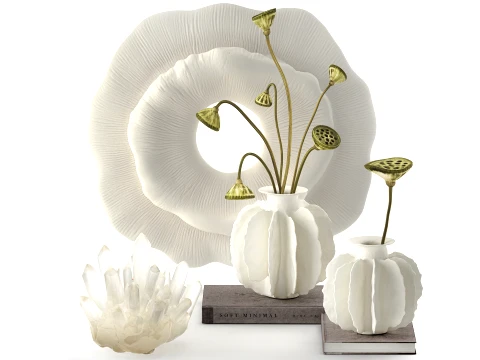 Pannello murale con decorazione in cristallo di loto, rami di fiori secchi bouquet Modello 3D