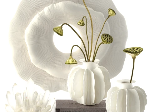 Pannello murale con decorazione in cristallo di loto, rami di fiori secchi bouquet Modello 3D