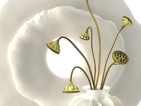 Pannello murale con decorazione in cristallo di loto, rami di fiori secchi bouquet Modello 3D