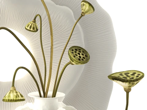 Pannello murale con decorazione in cristallo di loto, rami di fiori secchi bouquet Modello 3D