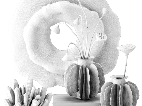 Pannello murale con decorazione in cristallo di loto, rami di fiori secchi bouquet Modello 3D