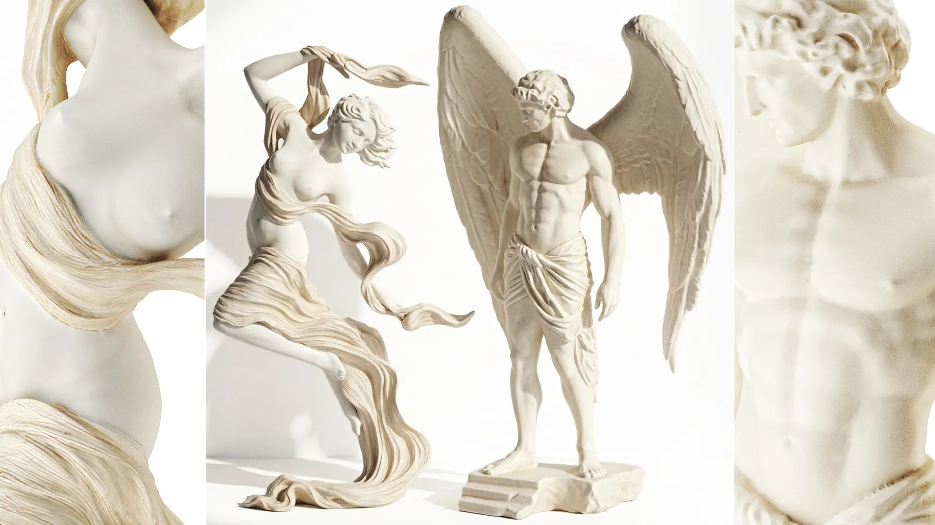 White statues figurines woman girl angel wings man decor set 3D Model .c4d .max .obj .3ds .fbx .stl .blend 