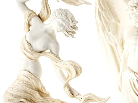 White statues figurines woman girl angel wings man decor set 3D Model